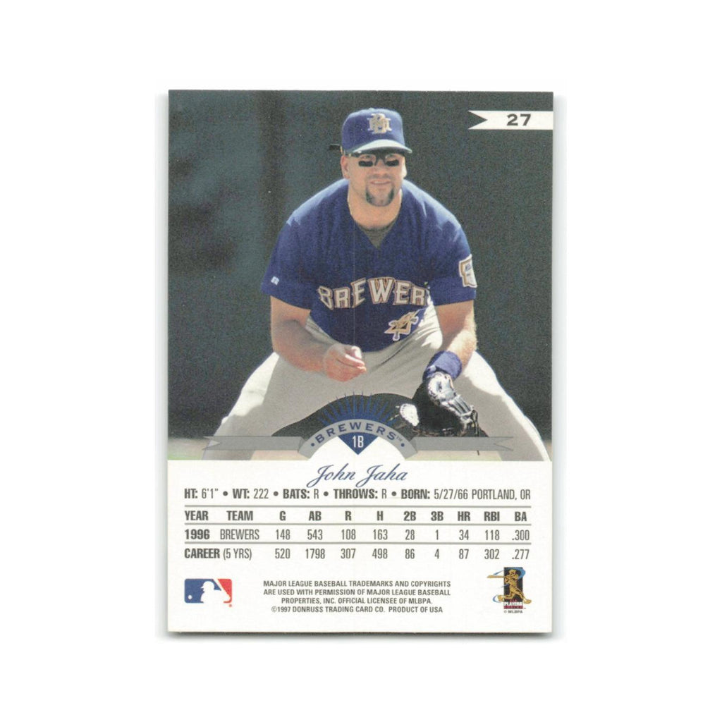 John Jaha 1997 Leaf #27 Milwaukee Brewers Baseball Card NM