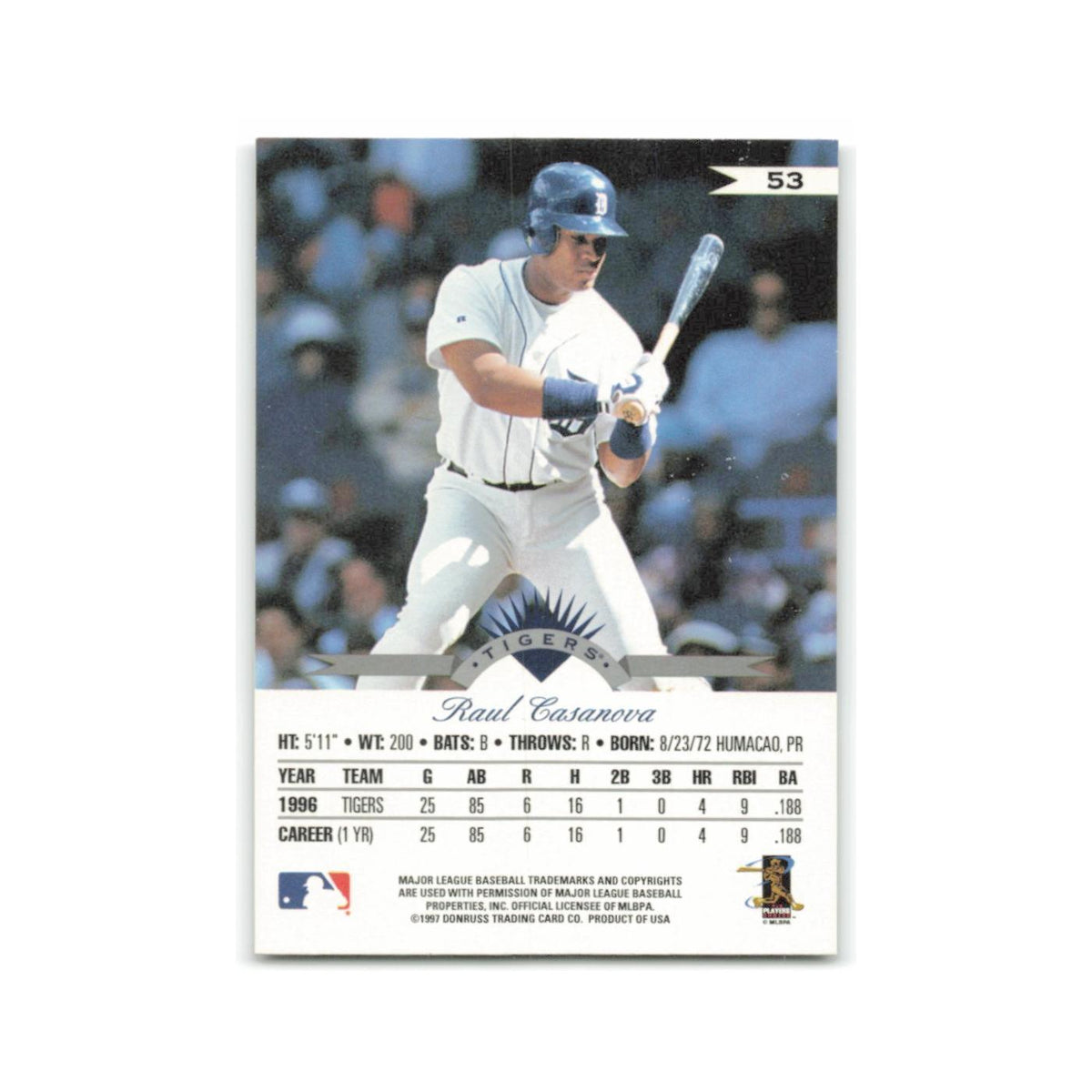 Raul Casanova 1997 Leaf #53 Detroit Tigers Baseball Card NM