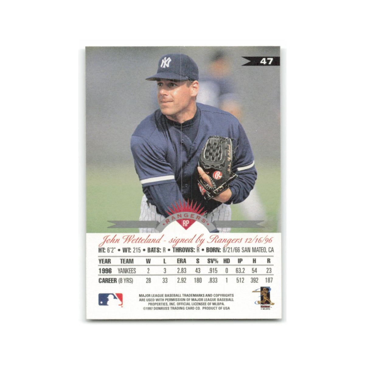 John Wetteland 1997 Leaf #47 Texas Rangers Baseball Card NM