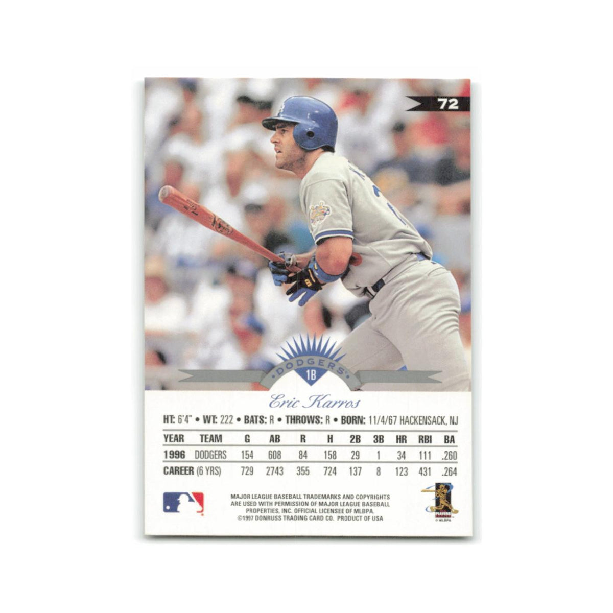 Eric Karros 1997 Leaf #72 Los Angeles Dodgers Baseball Card NM