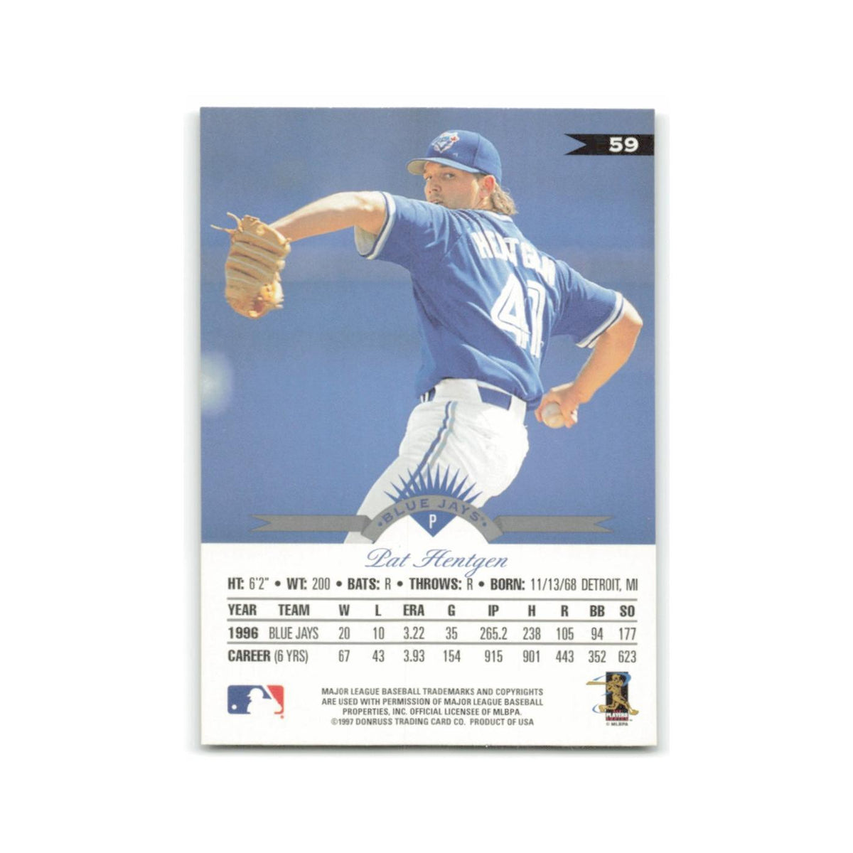Pat Hentgen 1997 Leaf #59 Toronto Blue Jays Baseball Card NM