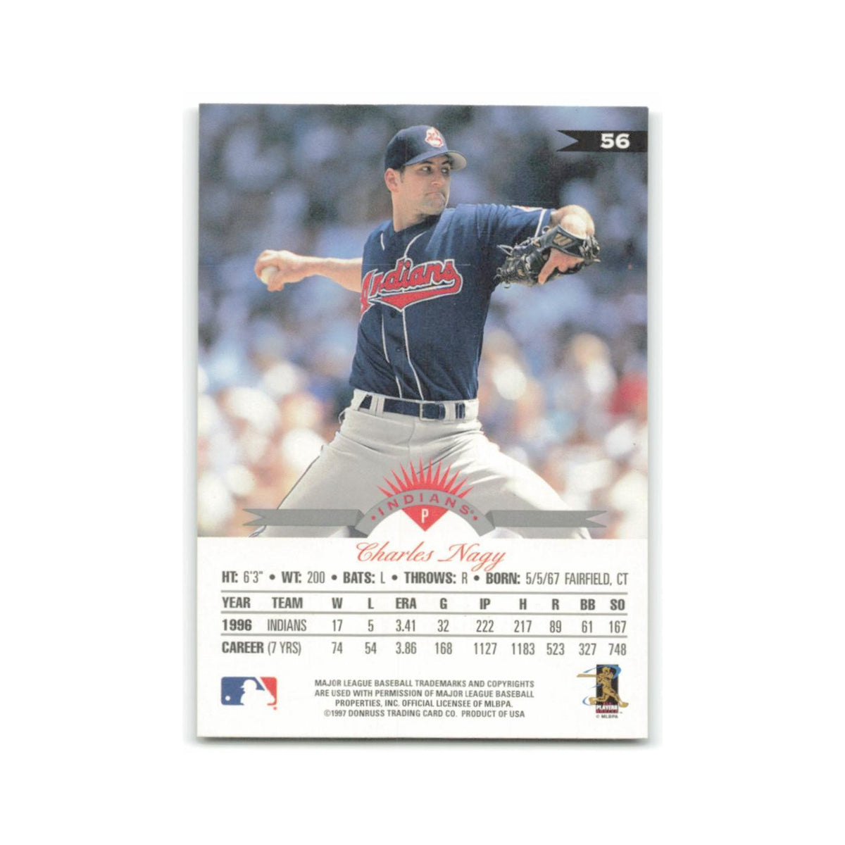Charles Nagy 1997 Leaf #56 Cleveland Indians Baseball Card NM