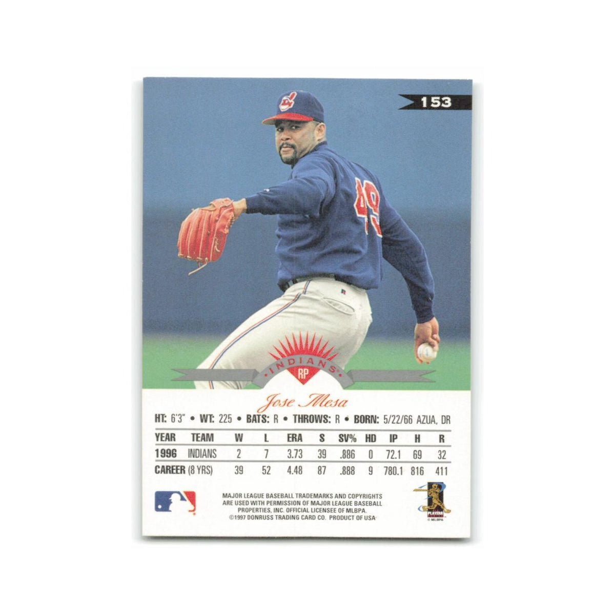 Jose Mesa 1997 Leaf #153 Cleveland Indians Baseball Card NM