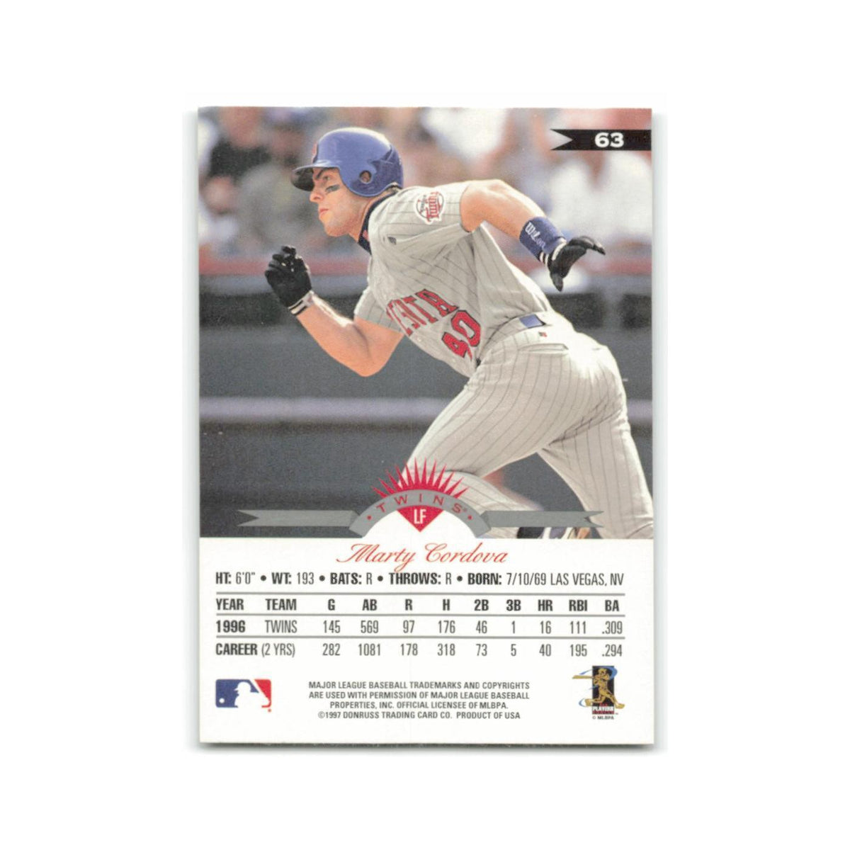 Marty Cordova 1997 Leaf #63 Minnesota Twins Baseball Card NM