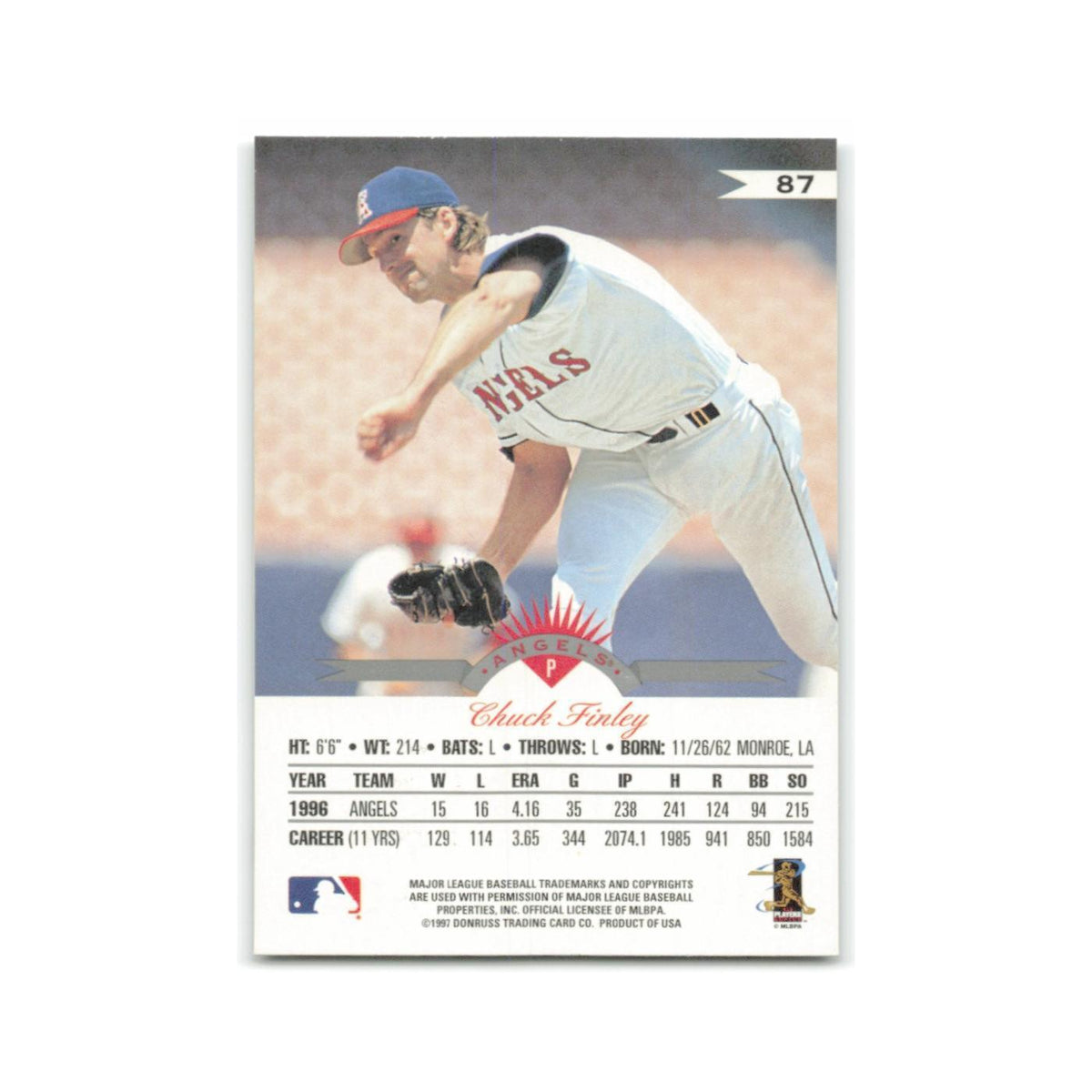 Chuck Finley 1997 Leaf #87 Anaheim Angels Baseball Card NM