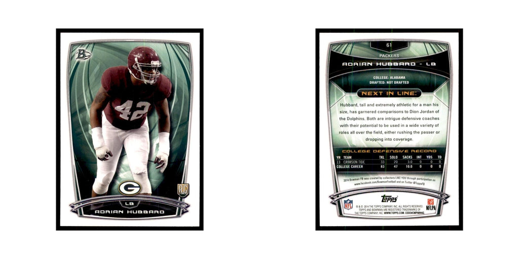 2014 Bowman Adrian Hubbard RC Football Cards #61