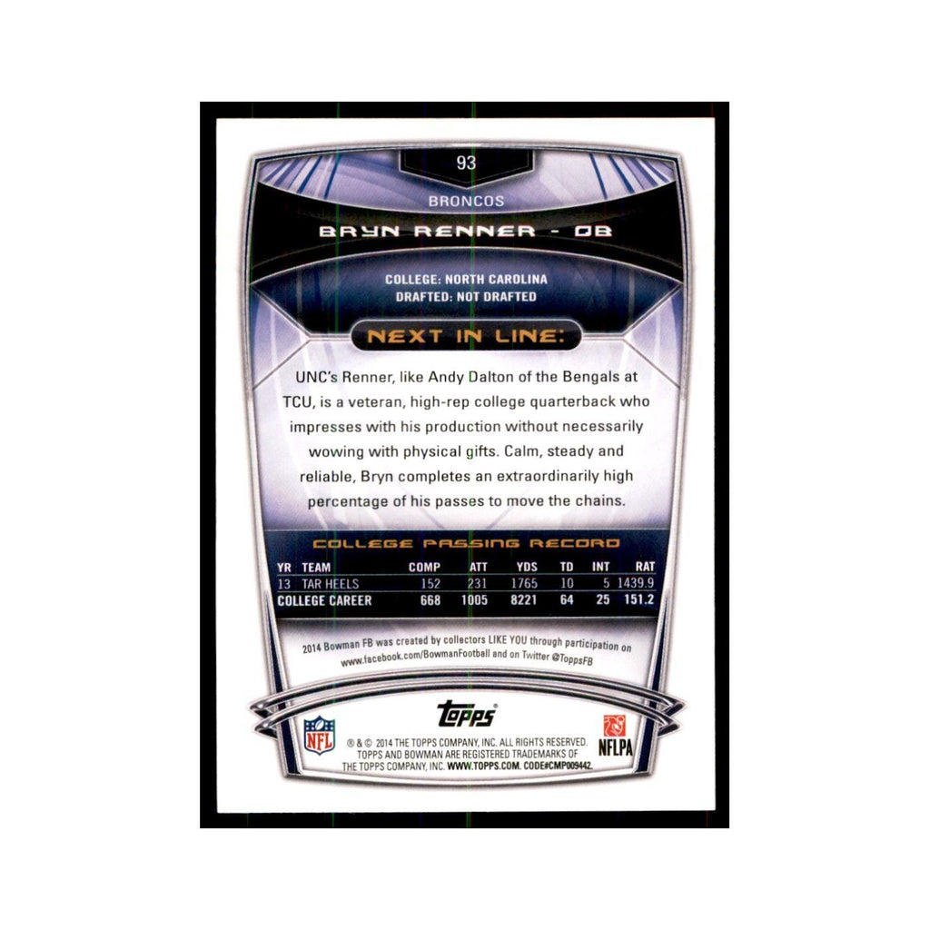 2014 Bowman Bryn Renner RC Football Cards #93