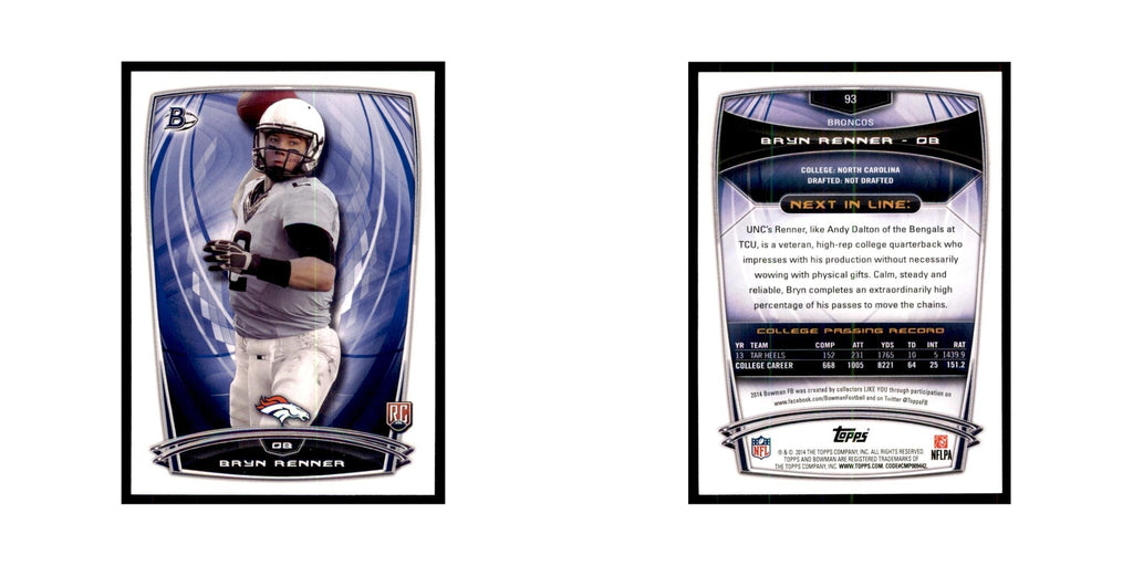 2014 Bowman Bryn Renner RC Football Cards #93