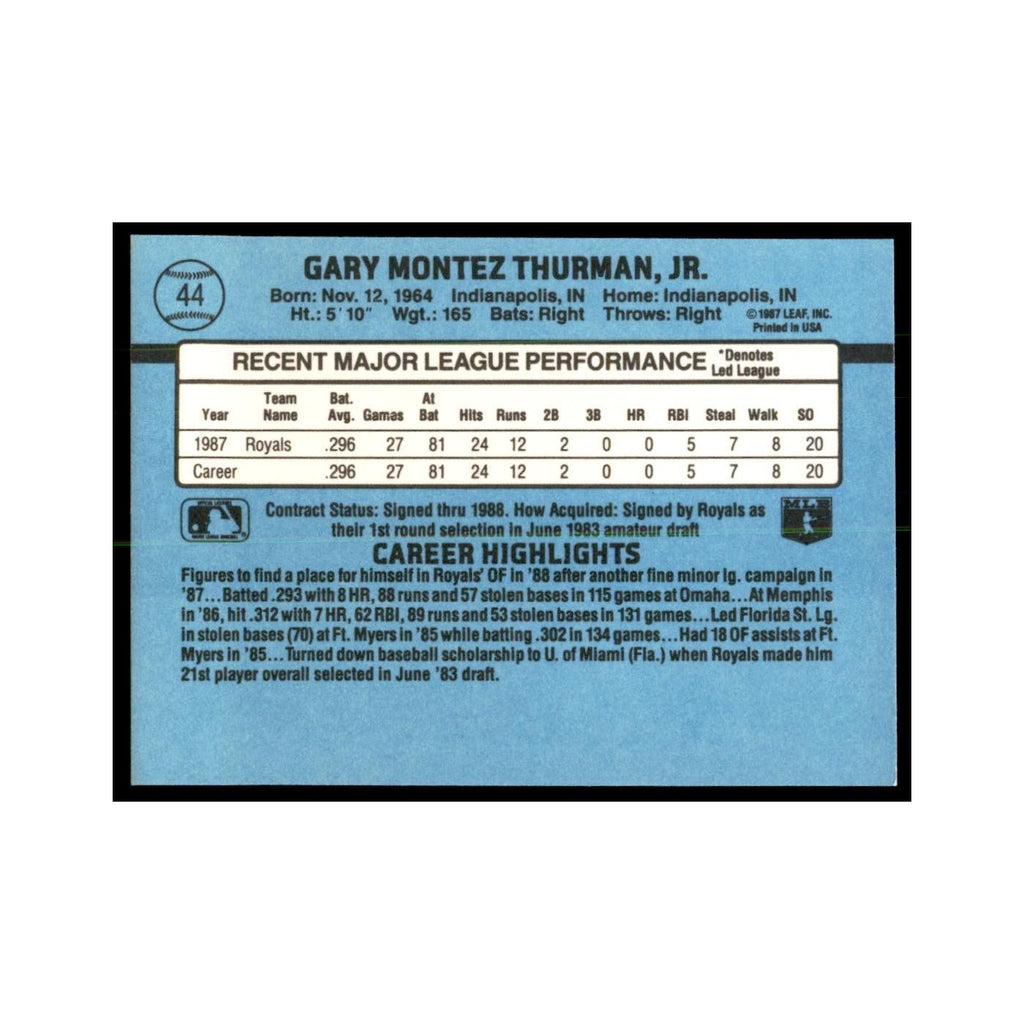 1988 Donruss Gary Thurman RC Baseball Cards #44