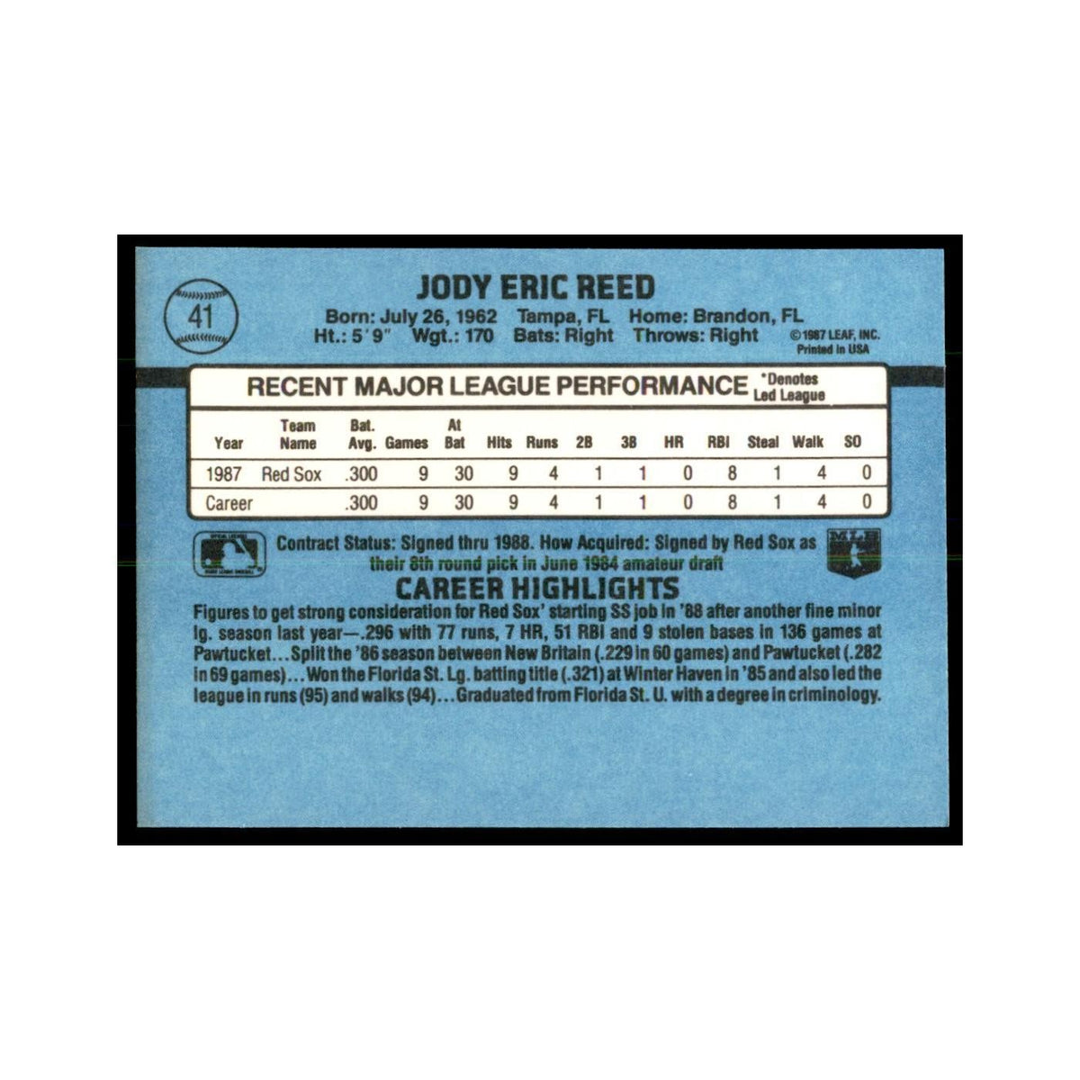 1988 Donruss Jody Reed RC Baseball Cards #41