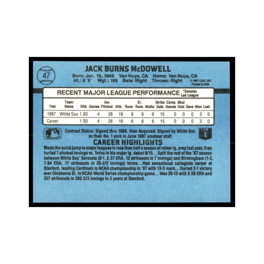 1988 Donruss Jack McDowell RC Baseball Cards #47