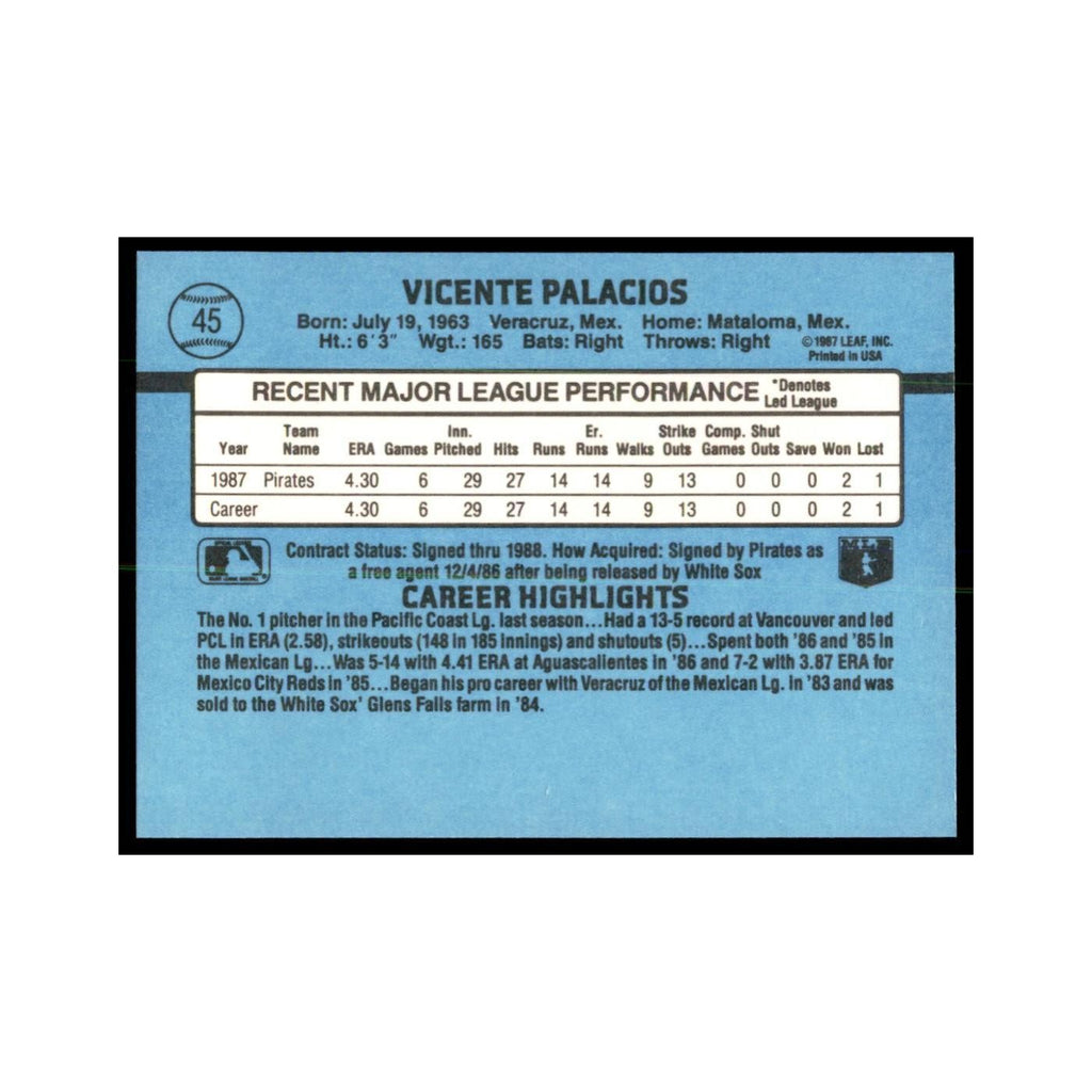 1988 Donruss Vicente Palacios RC Baseball Cards #45