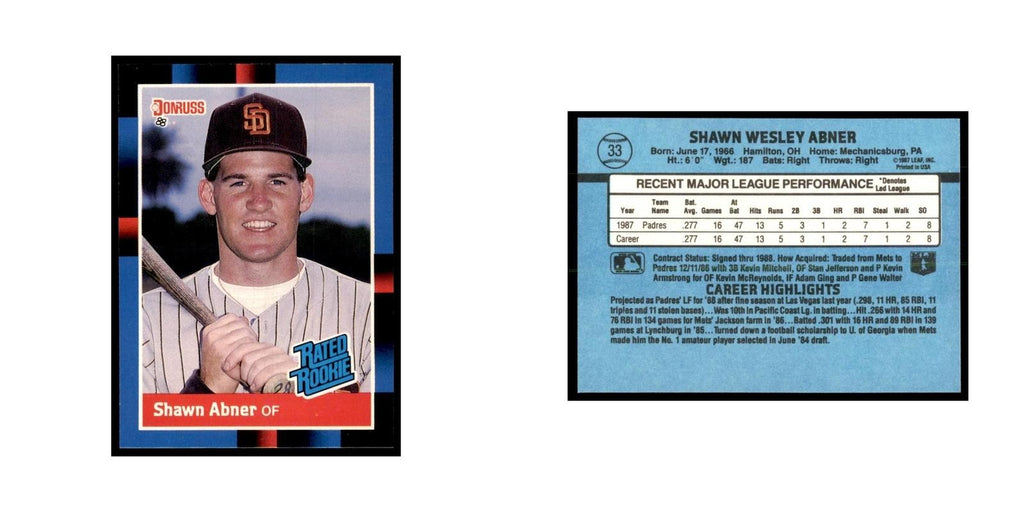 1988 Donruss Shawn Abner RC Baseball Cards #33