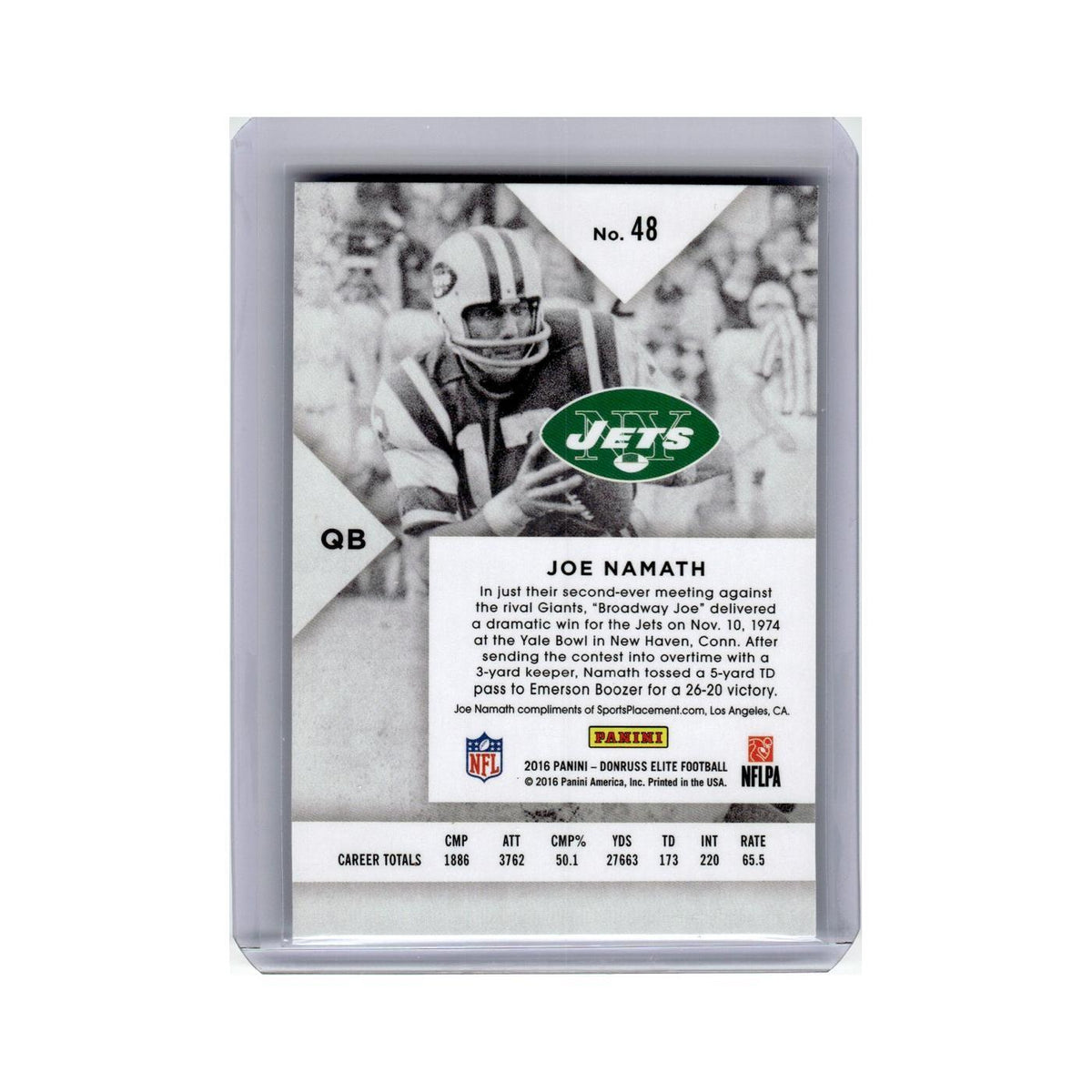 Joe Namath 2016 Donruss Elite #48 New York Jets Football Card NM