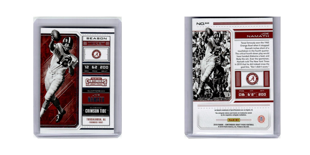 Joe Namath 2018 Panini Contenders Draft Picks #52 Alabama Crimson Tide NM