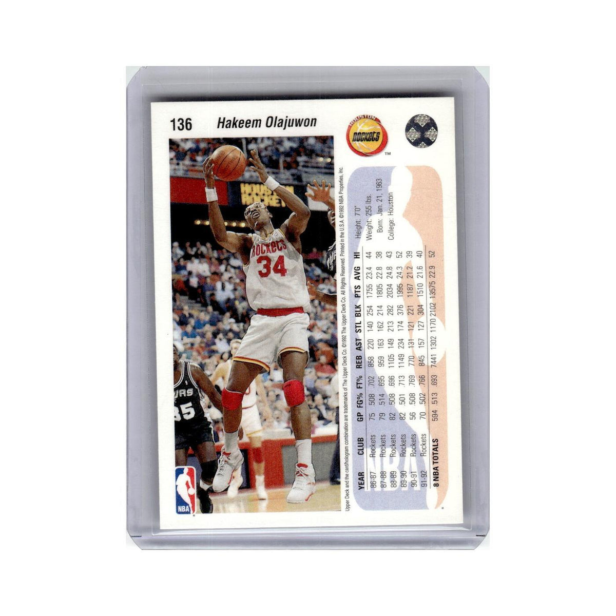 Hakeem Olajuwon 1992 Upper Deck #136 Basketball Card NM