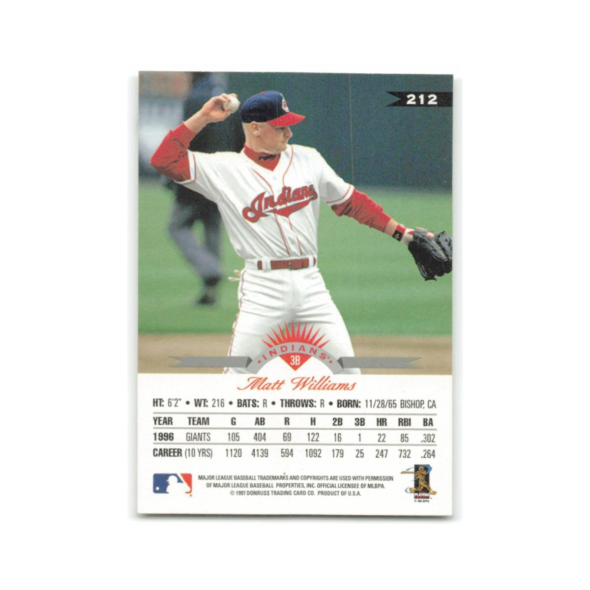 Matt Williams 1997 Leaf #212 Cleveland Indians Baseball Card NM