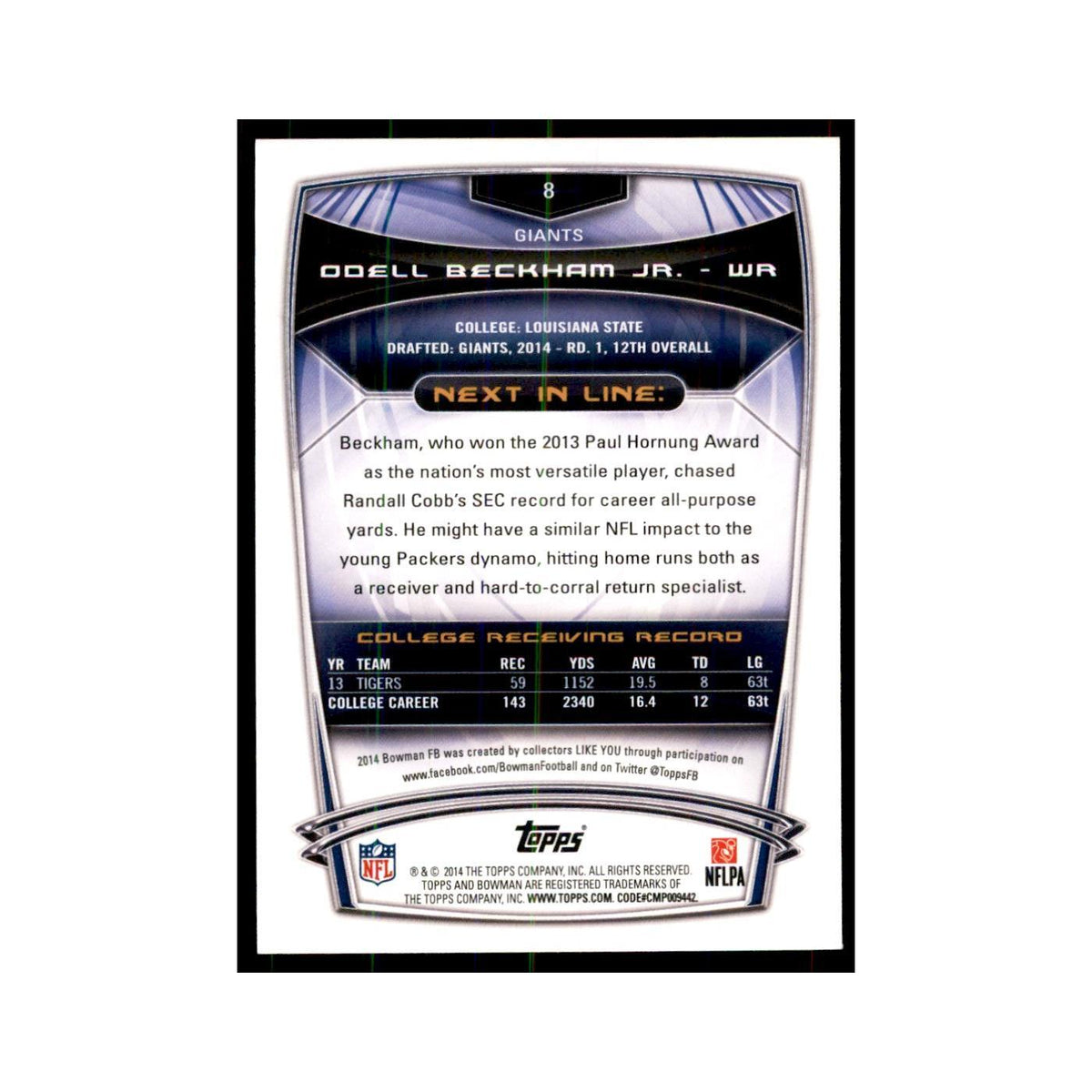 2014 Bowman Odell Beckham Jr. RC Football Cards #8