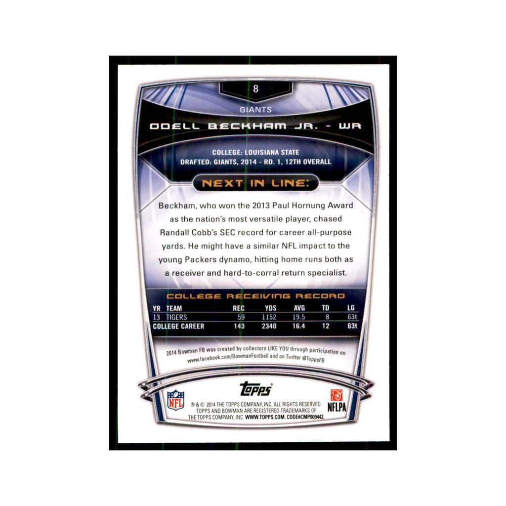 2014 Bowman Odell Beckham Jr. RC Football Cards #8