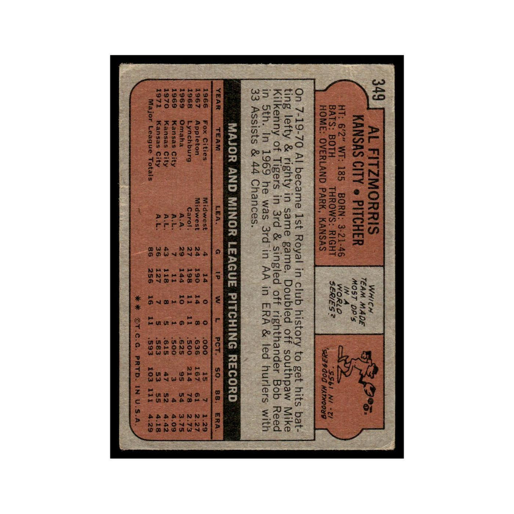 1972 Topps (Damaged) Al Fitzmorris Royals #349