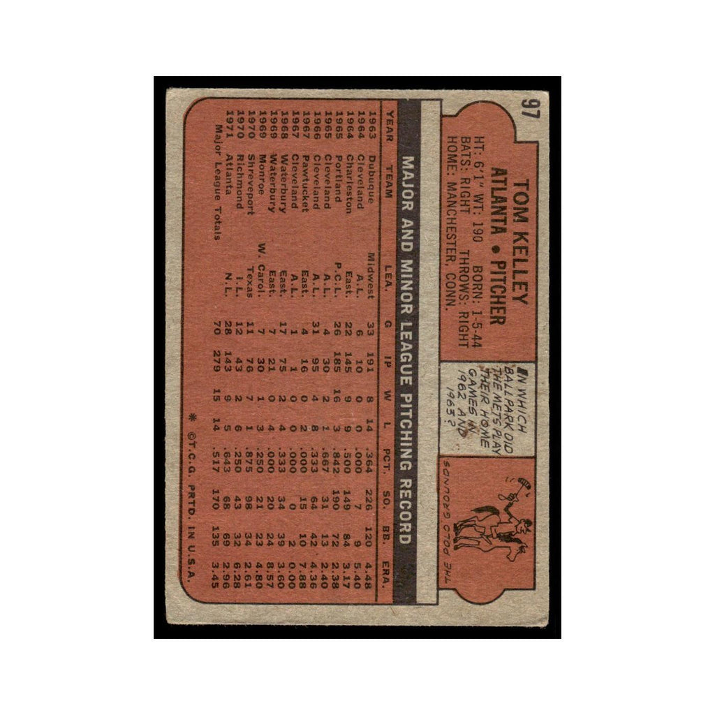 1972 Topps (Damaged) Tom Kelley Braves #97