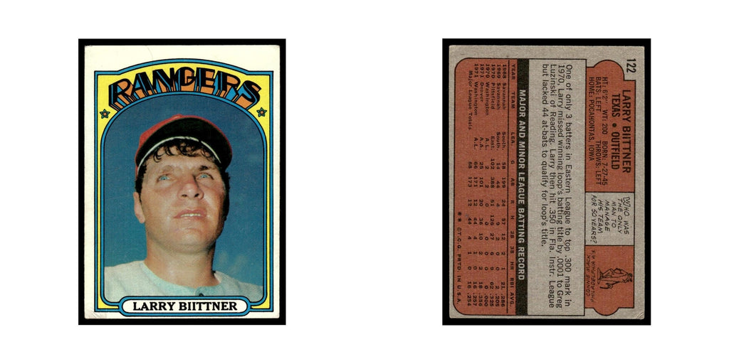1972 Topps (Damaged) Larry Biittner Rangers #122