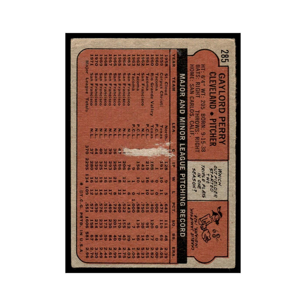1972 Topps (Damaged) Gaylord Perry Indians #285