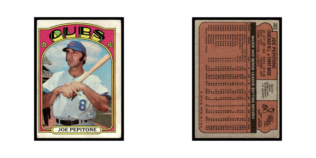 1972 Topps (Damaged) Joe Pepitone Cubs #303
