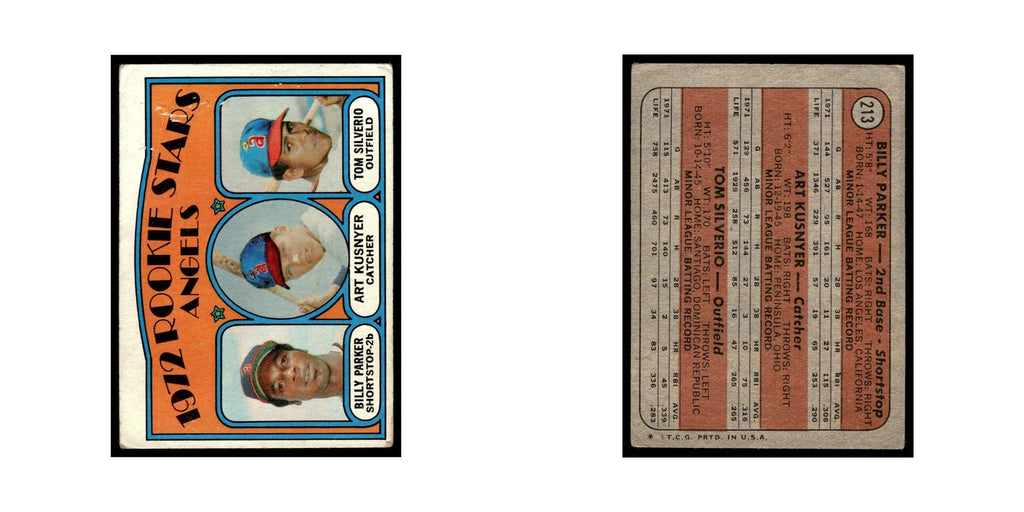 1972 Topps (Damaged) Billy Parker/Art Kusnyer/Tom Silverio RC Angels #213