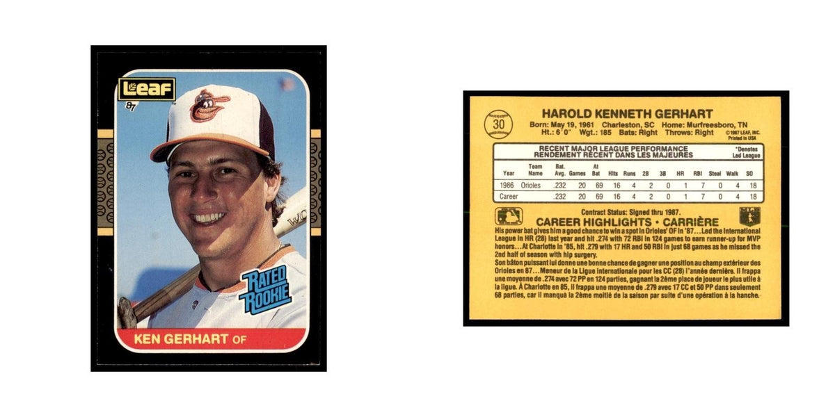 1987 Leaf Ken Gerhart RC Baseball Cards #30