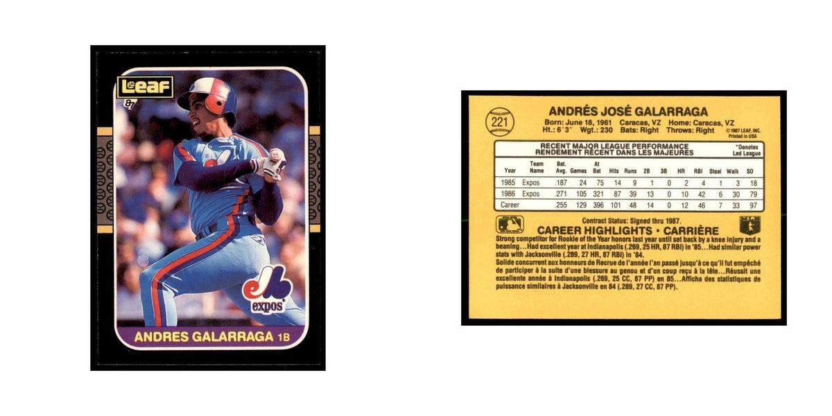 1987 Leaf Andres Galarraga Baseball Cards #221
