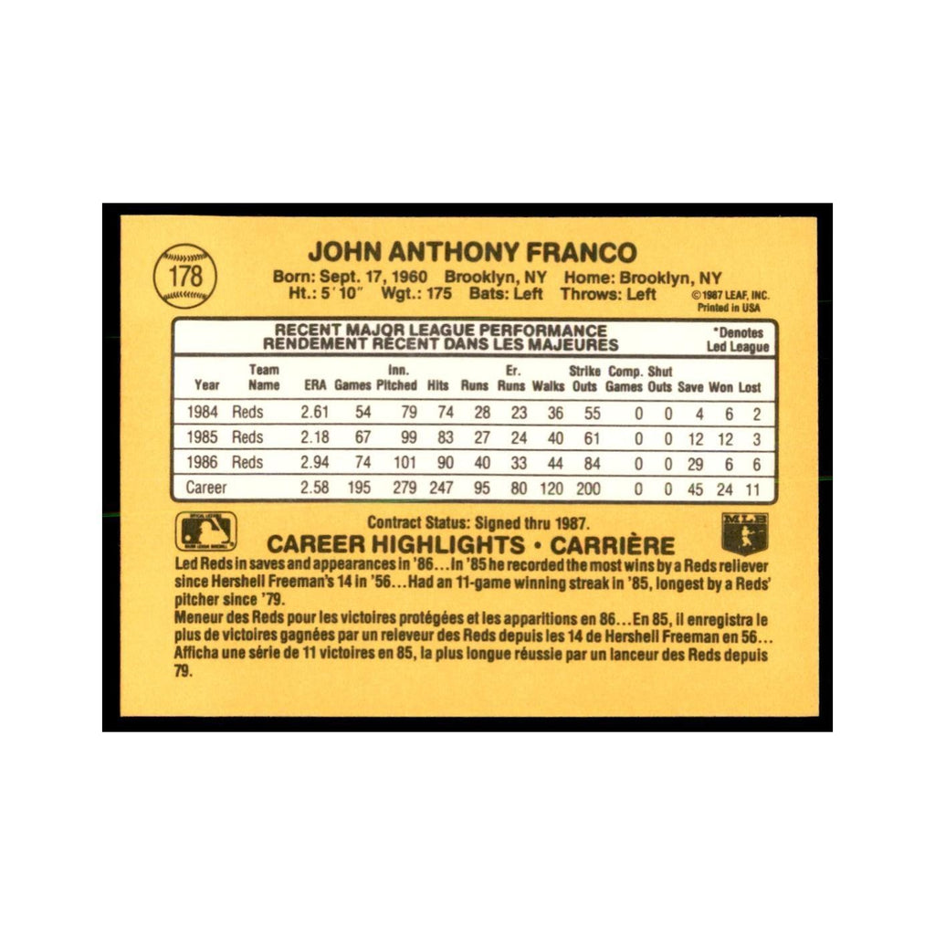 1987 Leaf John Franco Baseball Cards #178