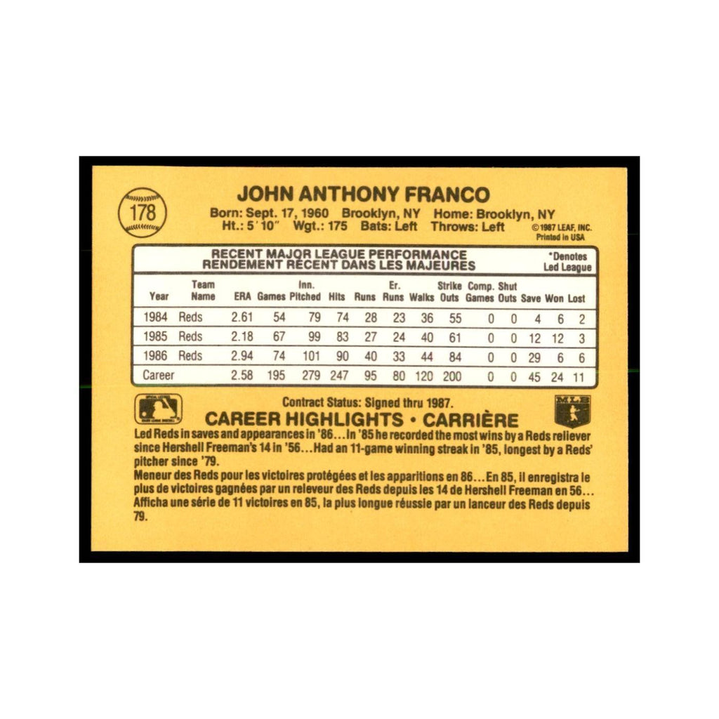 1987 Leaf John Franco Baseball Cards #178