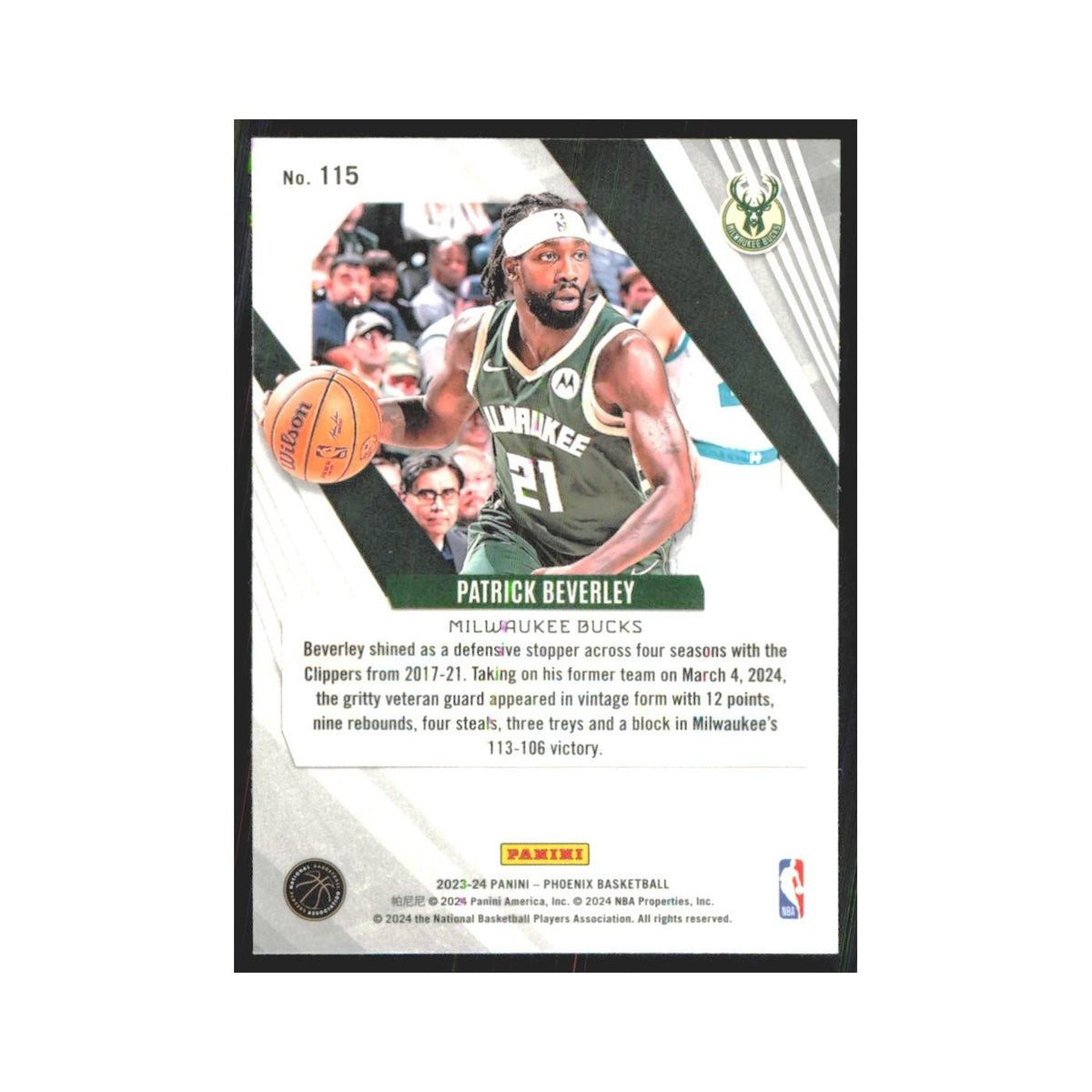 2023 Panini Phoenix Patrick Beverley Bucks #115