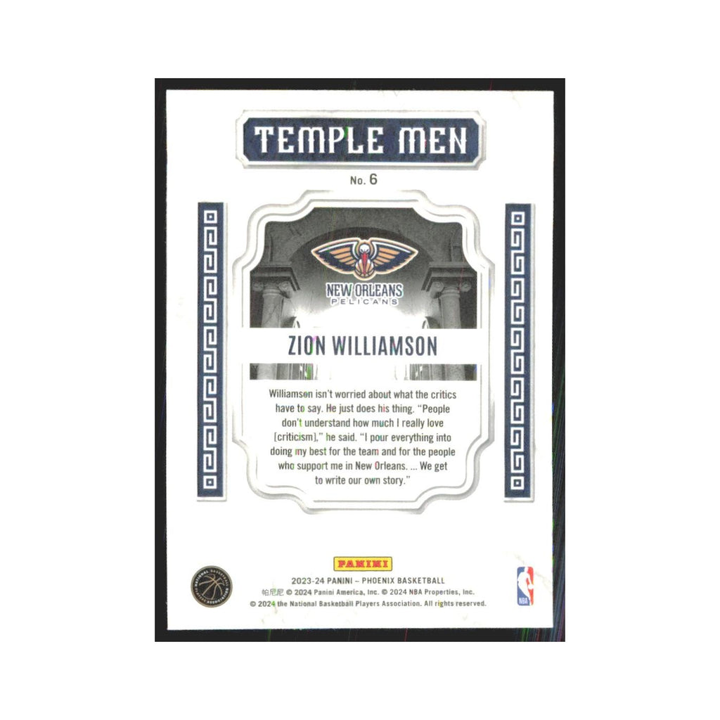 2023 Panini Phoenix Zion Williamson Pelicans #6