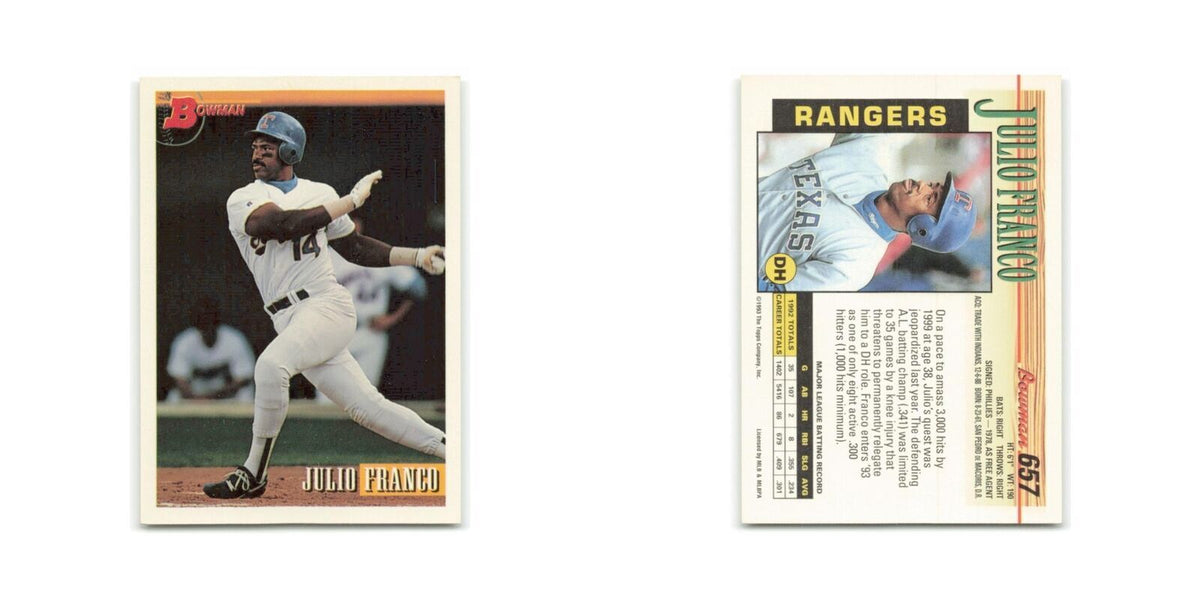 Julio Franco 1993 Bowman #657 Texas Rangers Baseball Card NM