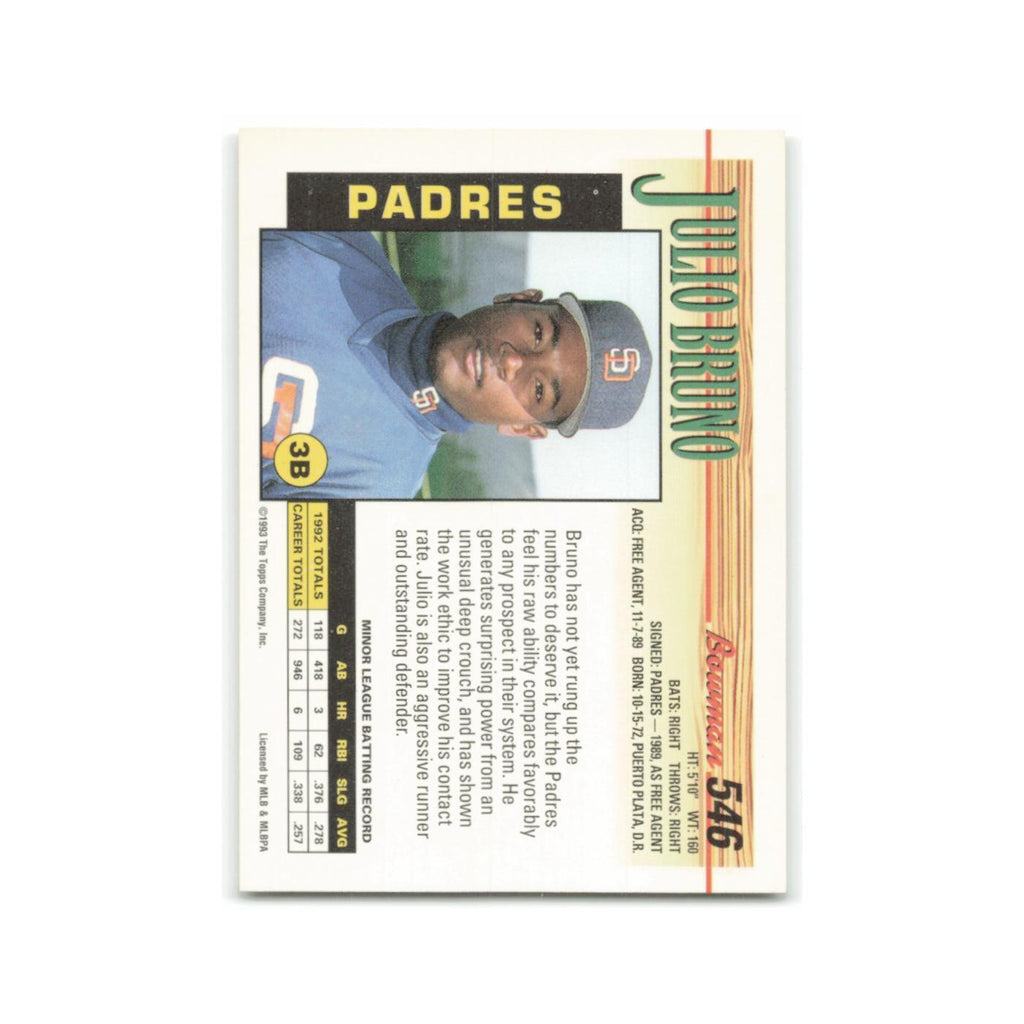 Julio Bruno Rookie 1993 Bowman #546 San Diego Padres Baseball Card NM