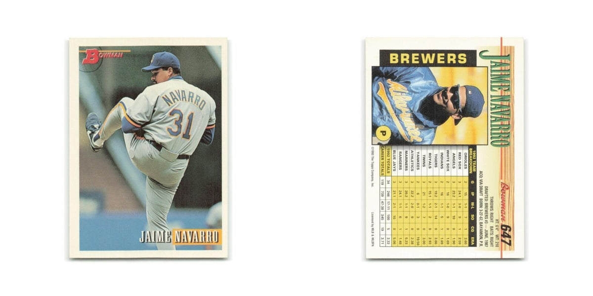 Jaime Navarro 1993 Bowman #647 Milwaukee Brewers Baseball Card NM
