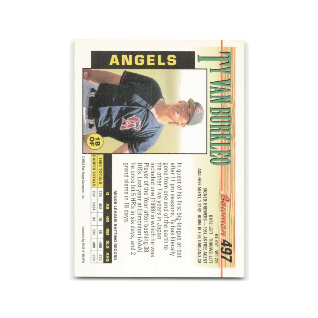 Ty Van Burkleo Rookie 1993 Bowman #497 California Angels Baseball Card NM