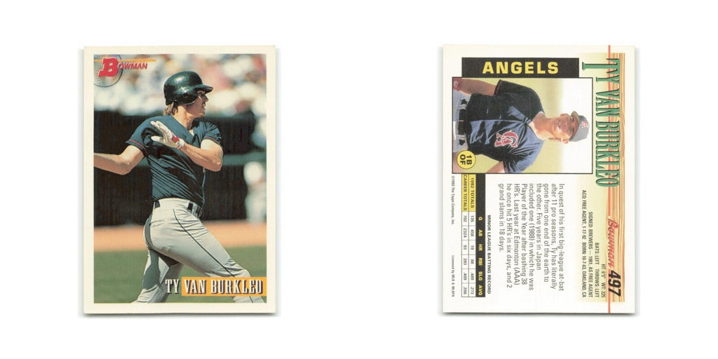 Ty Van Burkleo Rookie 1993 Bowman #497 California Angels Baseball Card NM