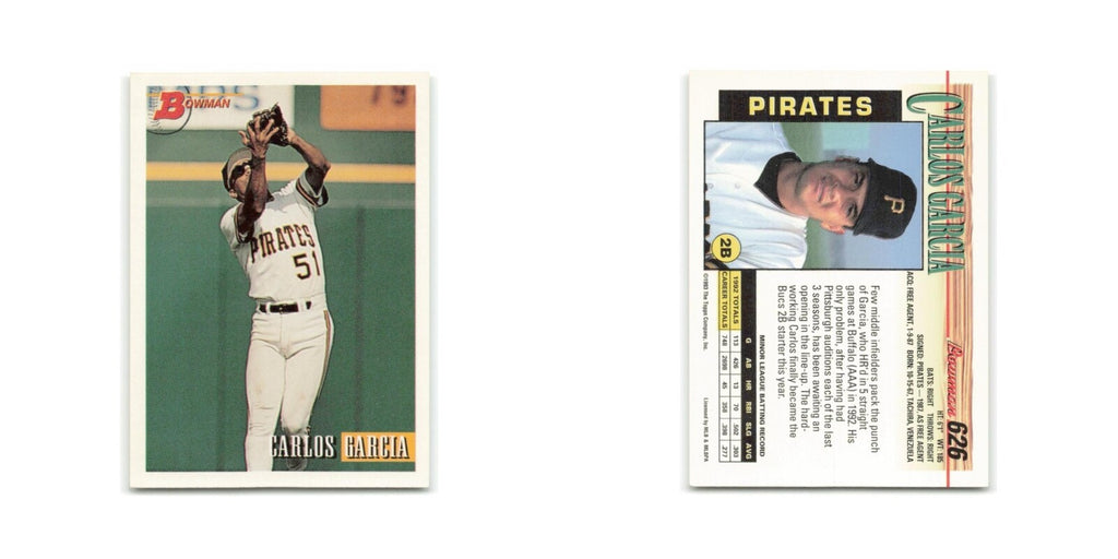 Carlos Garcia 1993 Bowman #626 Pittsburgh Pirates Baseball Card NM