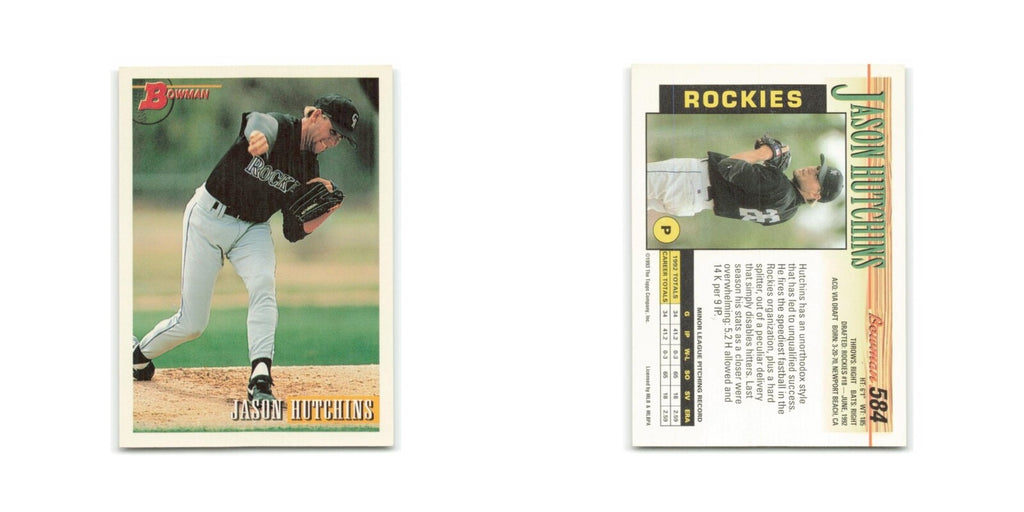 Jason Hutchins Rookie 1993 Bowman #584 Colorado Rockies Baseball Card NM