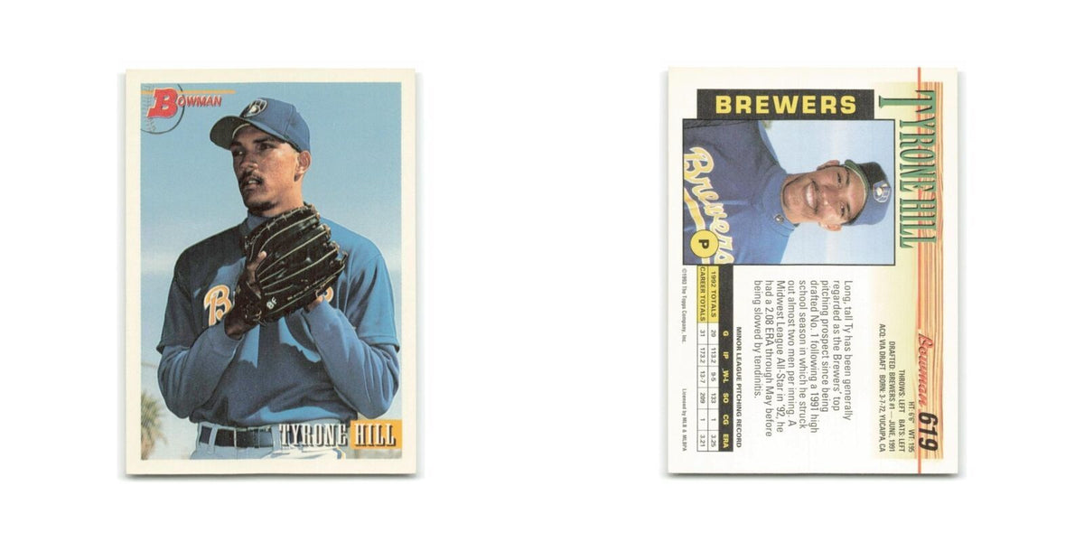 Tyrone Hill 1993 Bowman #619 Milwaukee Brewers Baseball Card NM