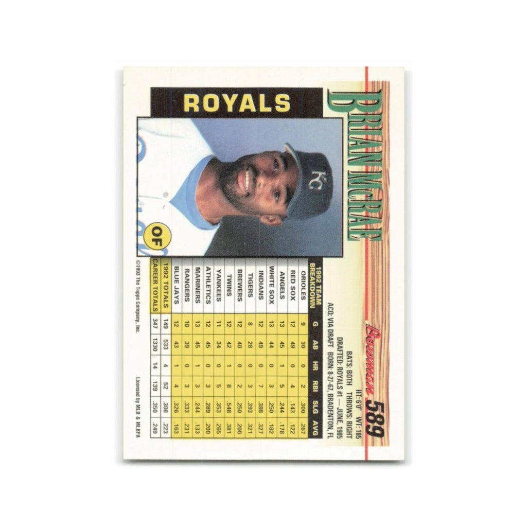 Brian McRae 1993 Bowman #589 Kansas City Royals Baseball Card NM