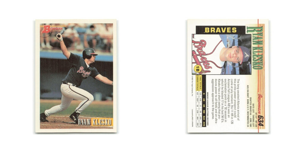 Ryan Klesko 1993 Bowman #634 Atlanta Braves Baseball Card NM