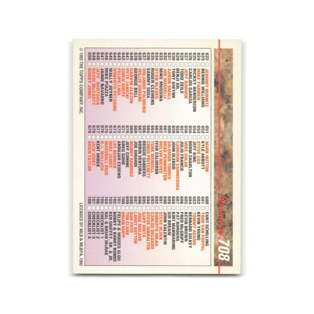 Checklist 1993 Bowman #708 Baseball Card NM