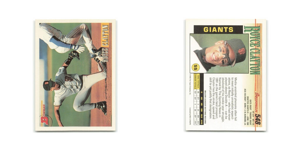 Royce Clayton 1993 Bowman #548 San Francisco Giants Baseball Card NM