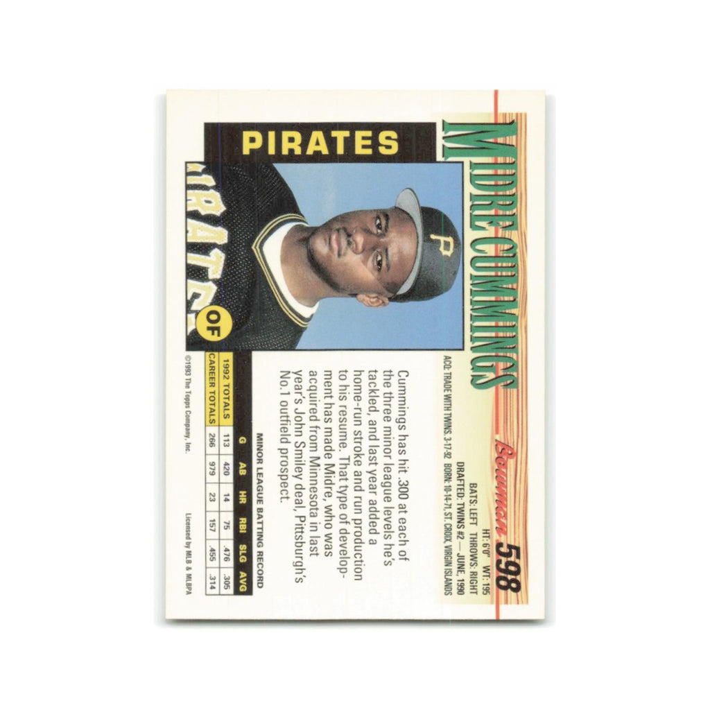 Midre Cummings Rookie 1993 Bowman #598 Pittsburgh Pirates Baseball Card NM