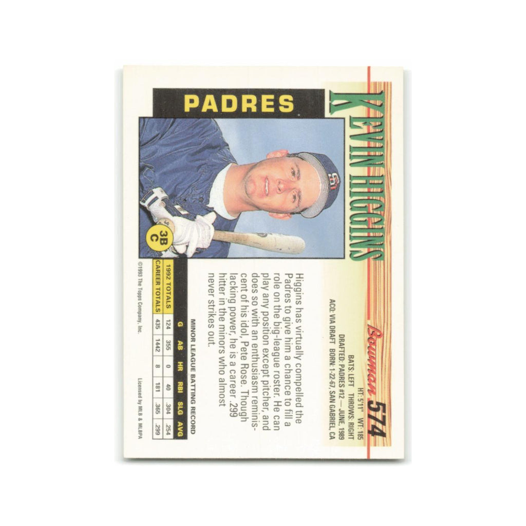Kevin Higgins Rookie 1993 Bowman #574 San Diego Padres Baseball Card NM