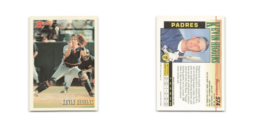 Kevin Higgins Rookie 1993 Bowman #574 San Diego Padres Baseball Card NM